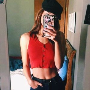 Suede rust colored button up tank, NWT